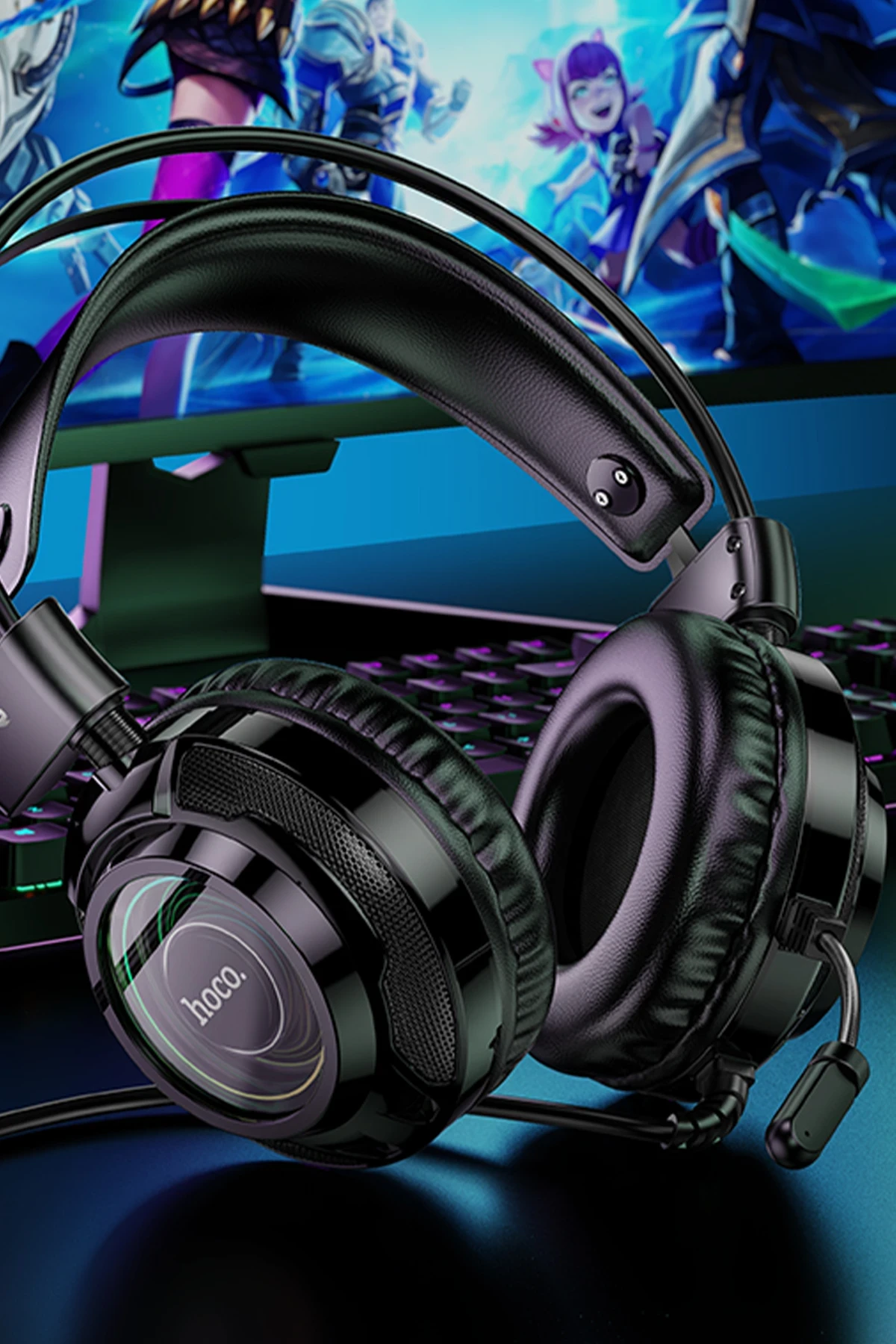 Hoco. W110 RGB Aydınlatmalı 2M Kablolu Kafaüstü Gaming Kulaklık