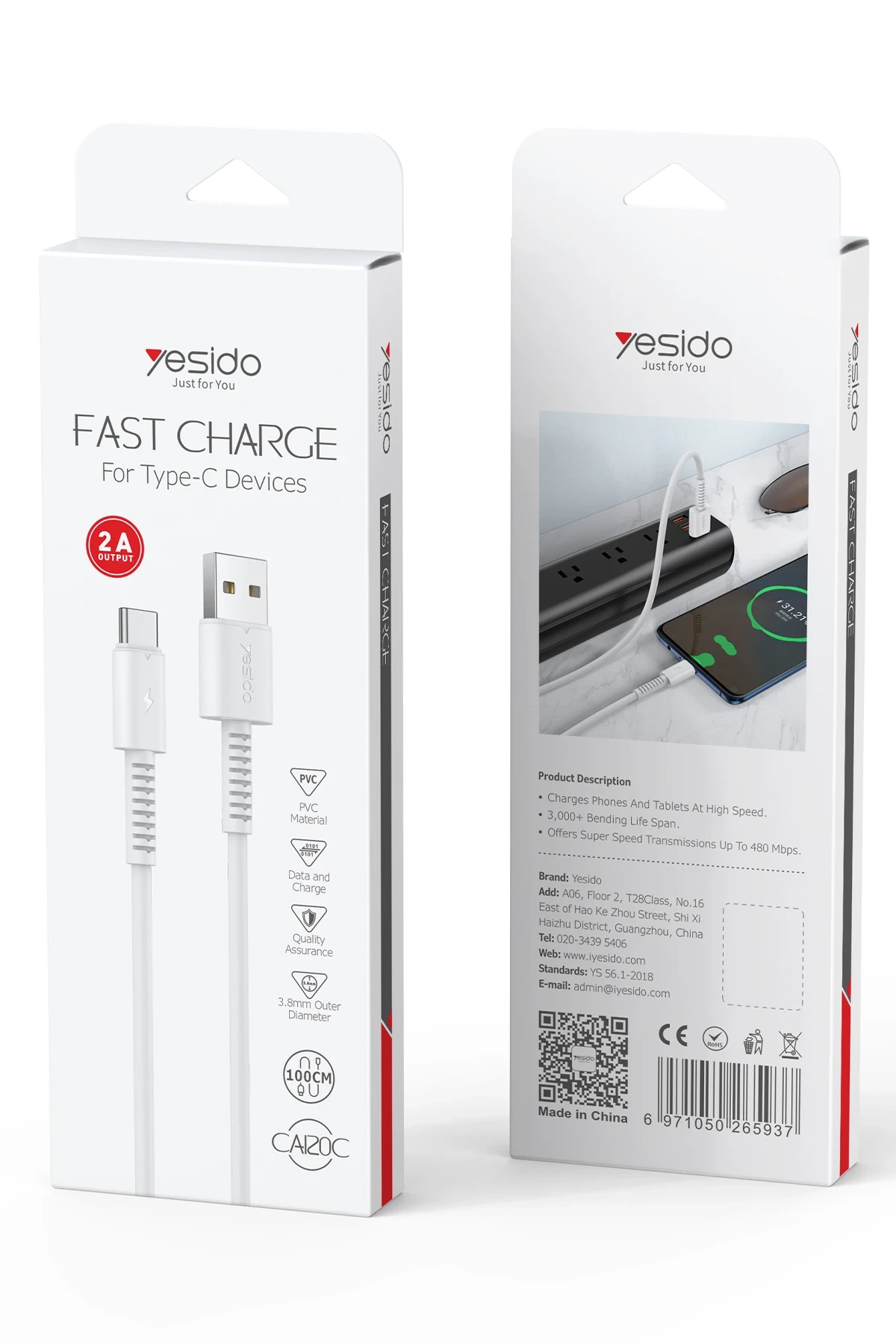 Yesido CA120 TC 1M 18W USB to Type-C QC Hızlı Şarj Kablosu