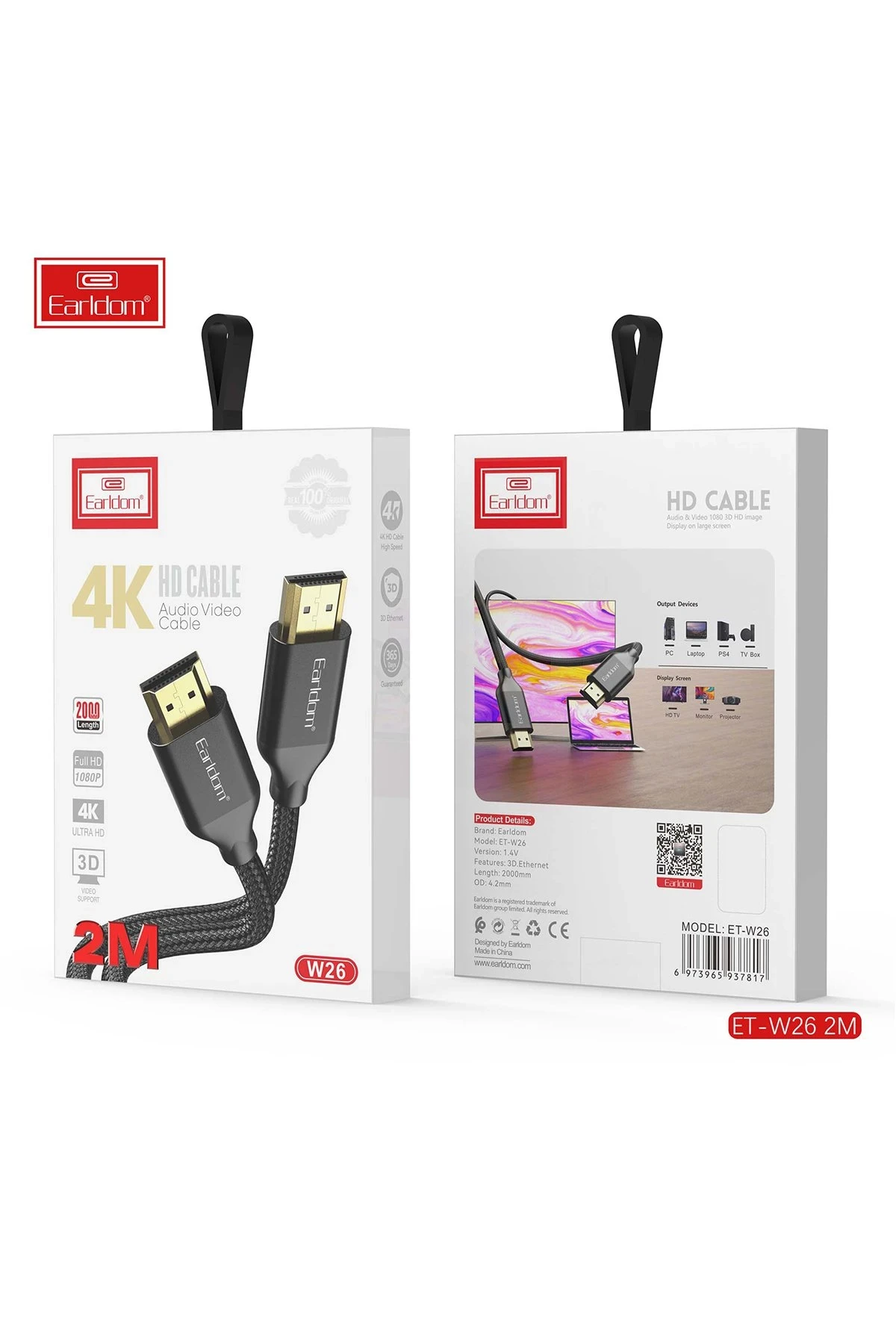 Earldom W26 2m 4K Altın Uçlu Hasır HDMI Kablo