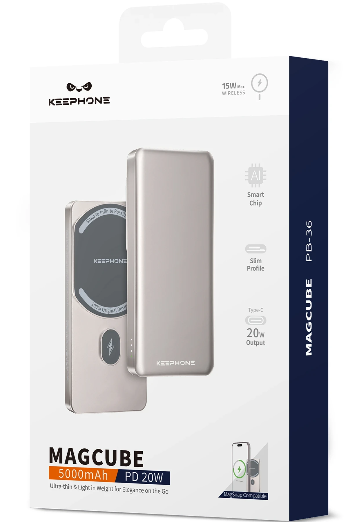 Keephone PB36 MagCube 5.000 mAh Type-C 20W PD Magsafe Destekli Powerbank