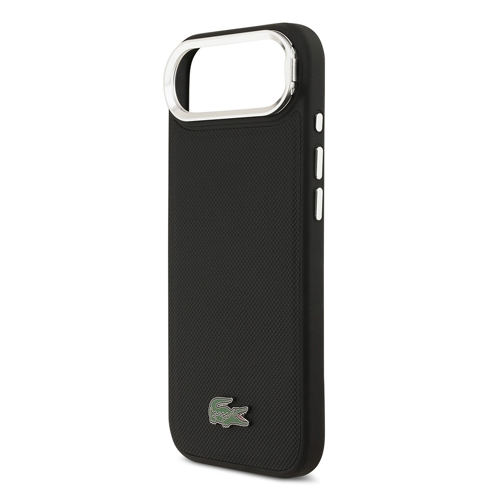 Apple iPhone 17 Air Kılıf Lacoste Orjinal Lisanslı M-safe Şarj Özellikli PU Pike Desenli Standlı Metal Logolu Kapak