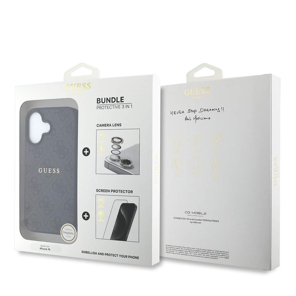 Apple iPhone 16 Guess Orjinal Lisanslı Kılıf + Ekran Koruyucu + Lens Koruyucu 3in1 Aksesuar Seti