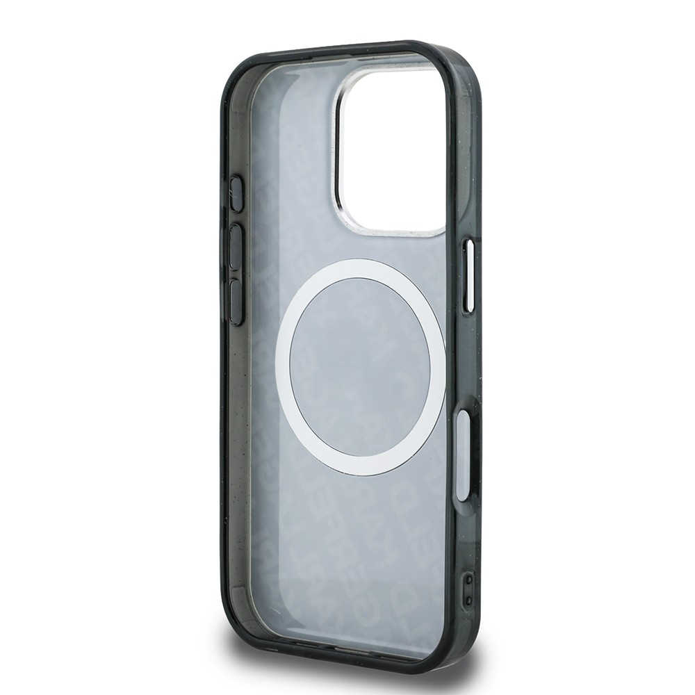 Apple iPhone 16 Pro Max Kılıf Karl Lagerfeld Orjinal Lisanslı Parlayan Simli Karl & Choupette Heads Kapak