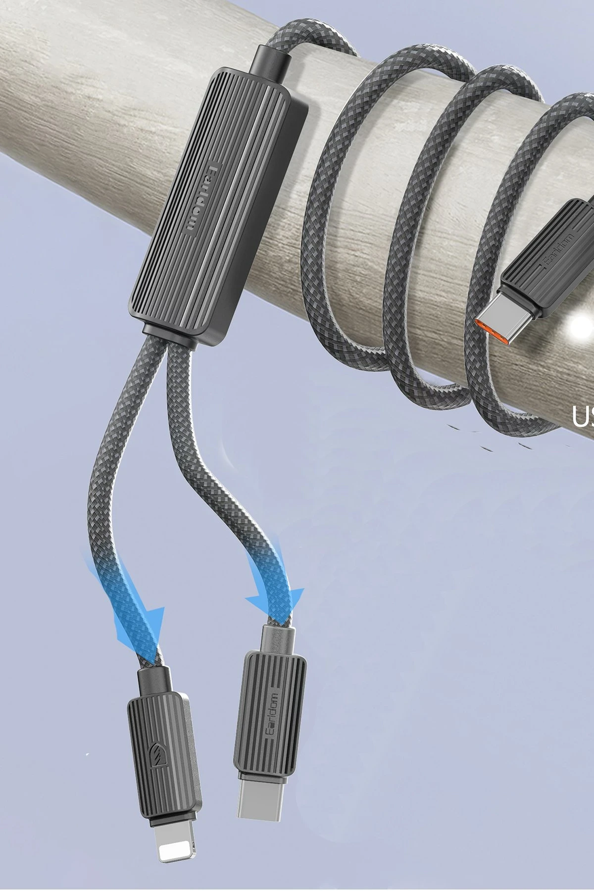 Earldom EC-IC01 1.2M Type-C to Type-C 60W ve Lightning 30W Çift Çıkışlı 2in1 PD Hızlı Şarj Kablosu