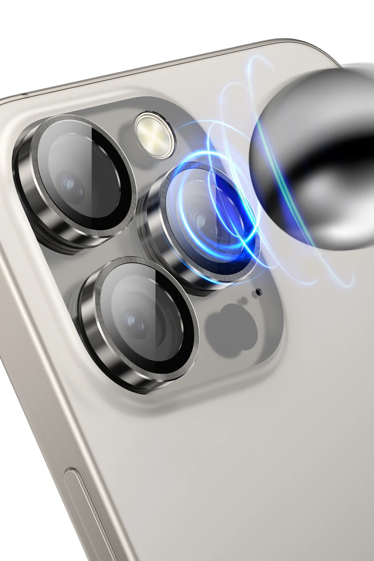 Keephone iPhone 15 Pro Max 3D Spiral Alüminyum AR Kamera Lens Koruyucu