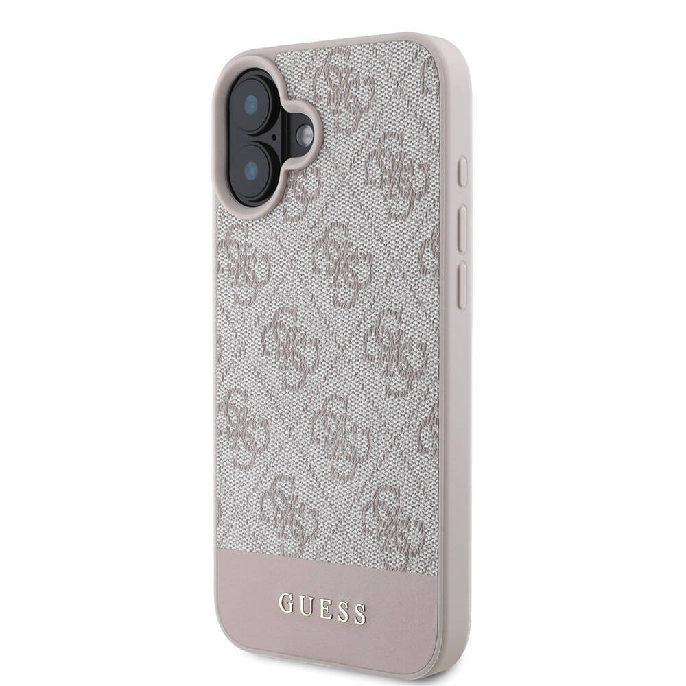 Apple iPhone 16 Kılıf Guess Orjinal Lisanslı M-safe Şarj Özellikli PU Deri Şerit Logo Dizaynlı Kapak
