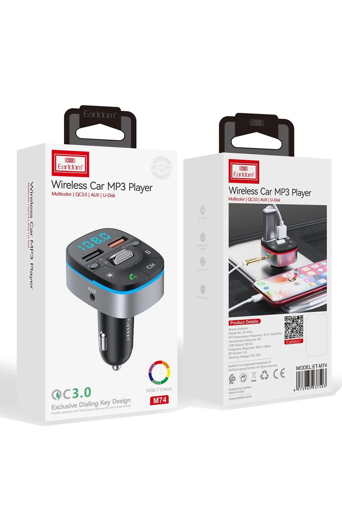 Earldom M74 Bluetooth USB3.0 Dijital FM Transmitter