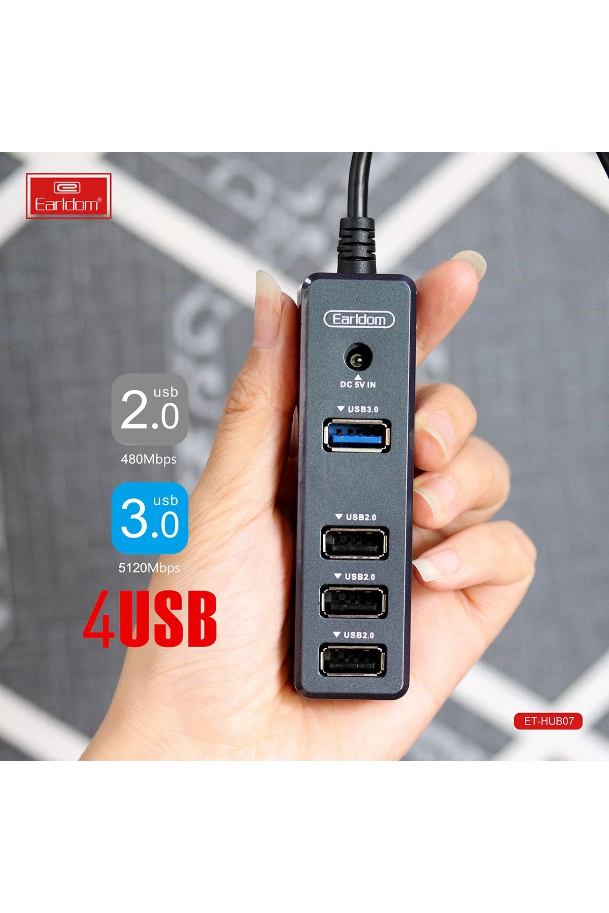 Earldom HUB07 Tak Çalıştır 3 Adet Usb 2.0 ve 1 Adet Usb 3.0 Çıkışlı Usb Çoklayıcı