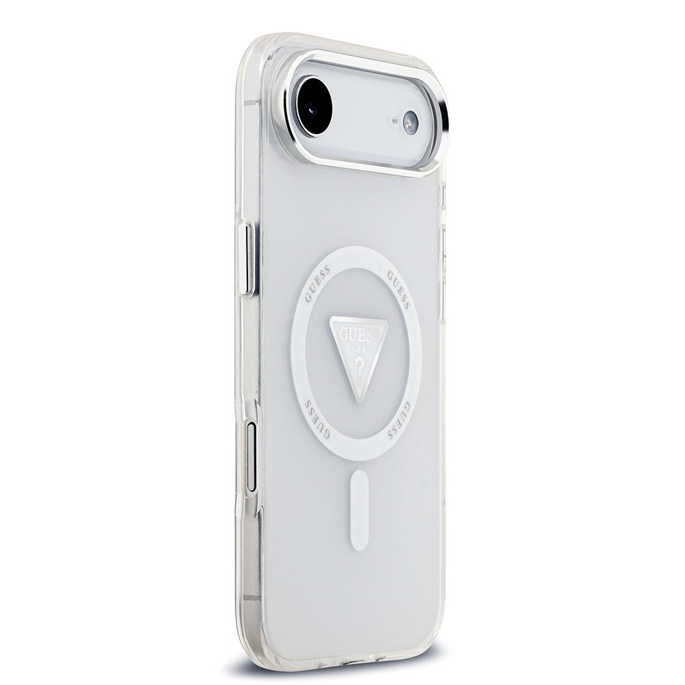 Apple iPhone 17 Air Kılıf Guess Orjinal Lisanslı M-safe Şarj Özellikli IML Baskılı Üçgen Logolu Metal Kamera Çerçeveli Kapak