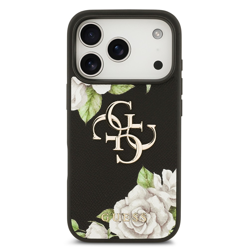 Apple iPhone 17 Pro Kılıf Guess Orjinal Lisanslı Gül Baskılı Büyük Metal Logo Dizaynlı Kapak
