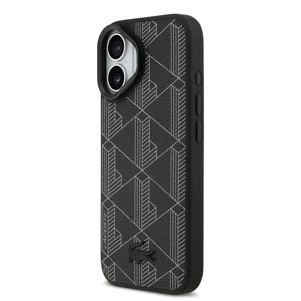 Apple iPhone 17 Kılıf Lacoste Orjinal Lisanslı M-safe Şarj Özellikli Standlı PU Deri Karışık Monogram Desenli Kapak