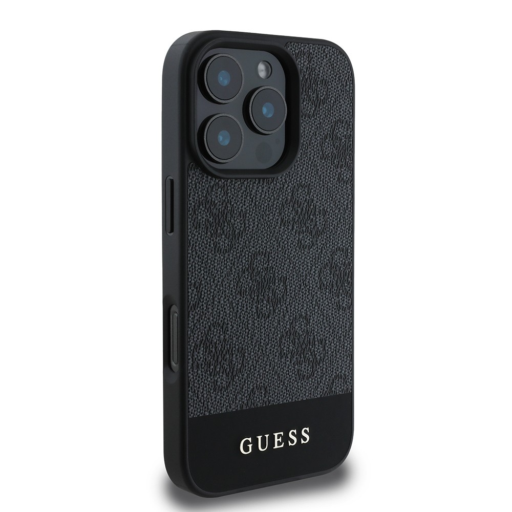 Apple iPhone 16 Pro Kılıf Guess Orjinal Lisanslı PU Deri Şerit Logo Dizaynlı Kapak