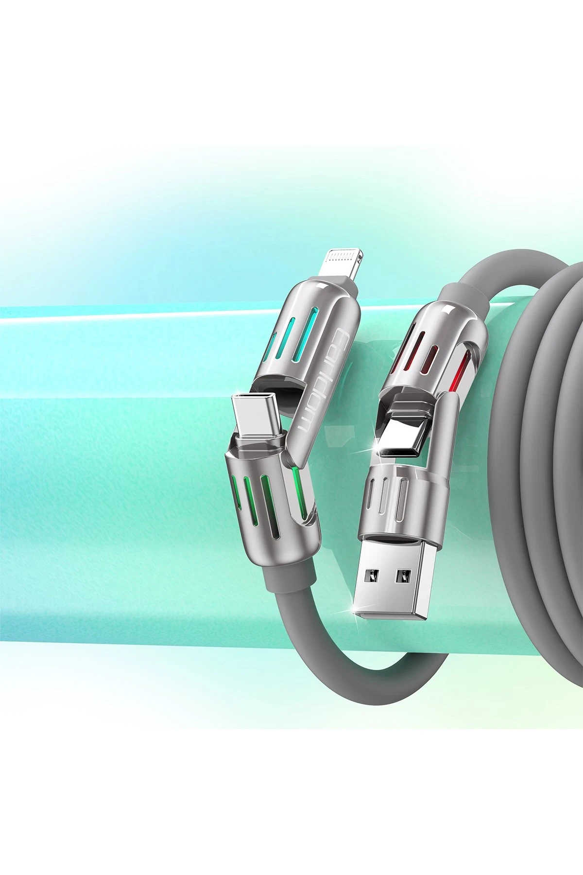 Earldom IC02 4in1 240W Type-C to Type-C Ekstra 2.4A USB to Lightning ve 30W Type-C to Lightninge Dönüşme Özellikli PD Hızlı Şarj Kablosu