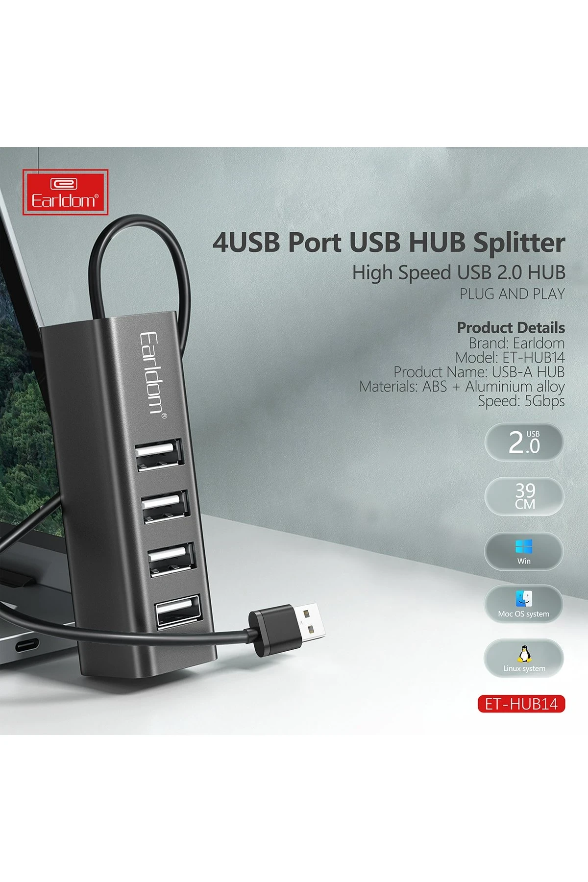 Earldom HUB14 Tak Çalıştır 4lü Usb Çoklayıcı