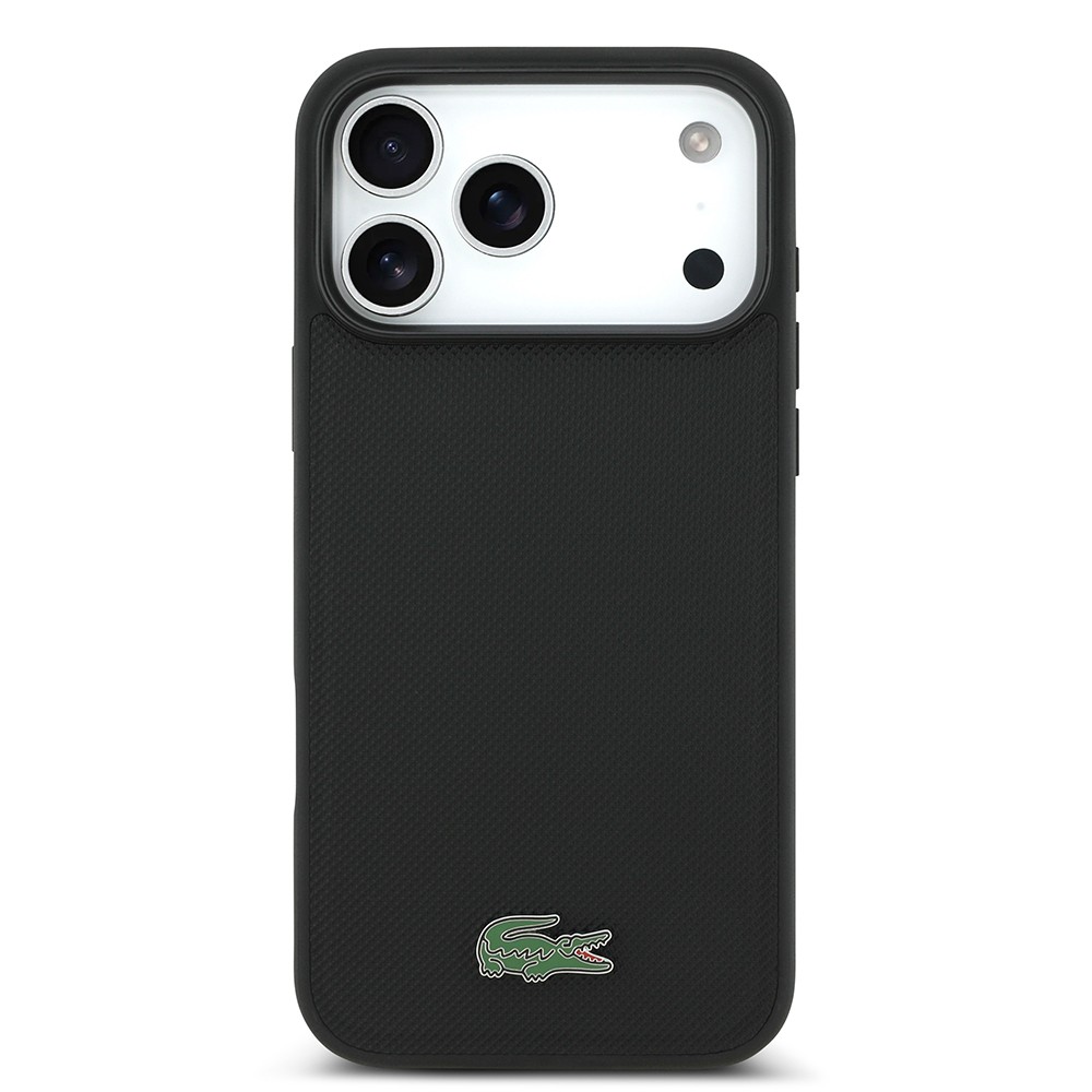 Apple iPhone 17 Pro Max Kılıf Lacoste Orjinal Lisanslı M-safe Şarj Özellikli PU Pike Desenli Metal Logolu Kartlıklı Kapak