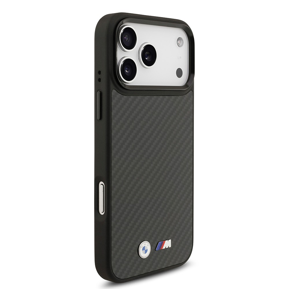 Apple iPhone 17 Pro Max Kılıf BMW Orjinal Lisanslı M-safe Şarj Özellikli Karbon Fiber Metal Logolu Kapak