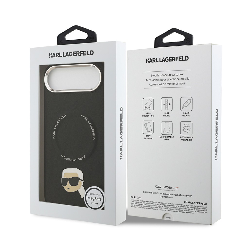 Apple iPhone 17 Air Kılıf Karl Lagerfeld Orjinal Lisanslı M-safe Şarj Özellikli Metal Kamera ve Buton Tasarımlı Karl PU Deri Kapak