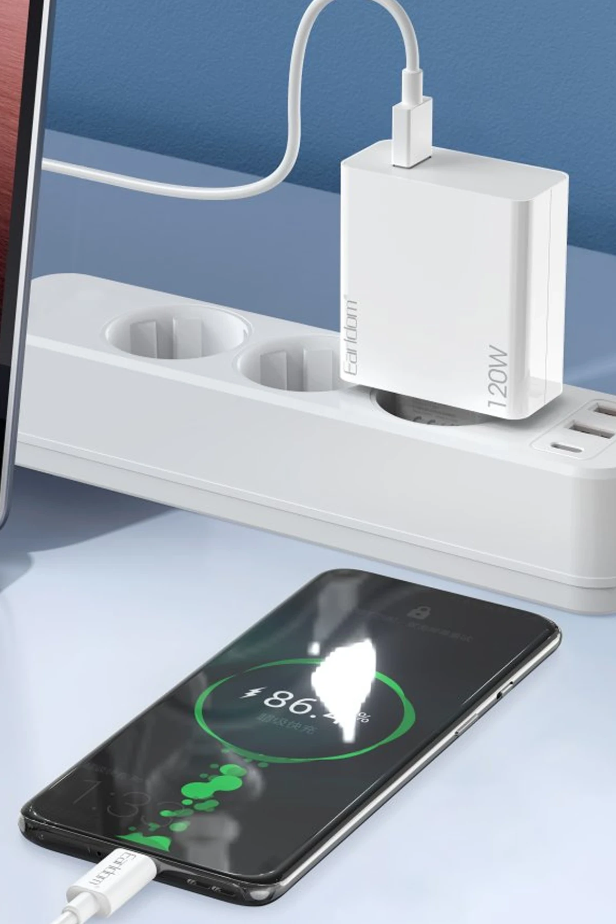 Earldom EU48 120W USB QC 3.0 Çıkışlı ve USB to Type-C Kablolu PD Hızlı Şarj Cihazı
