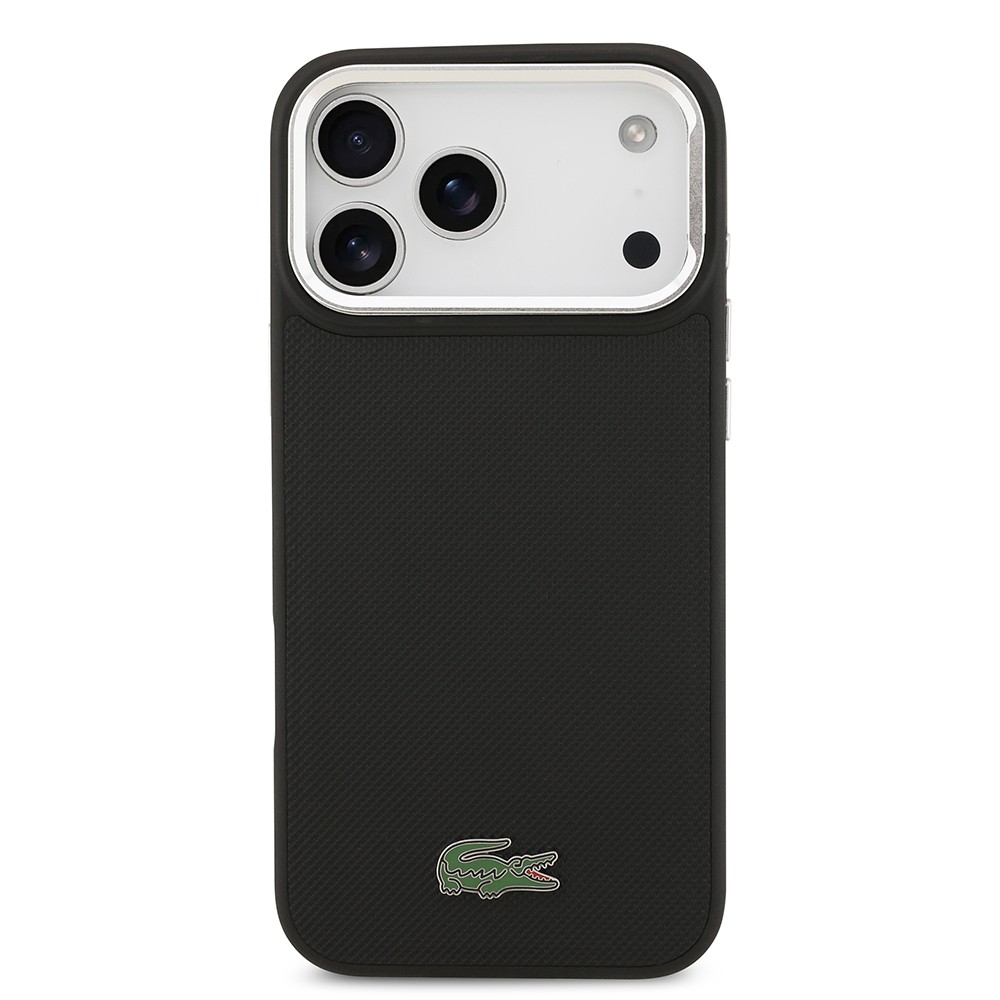 Apple iPhone 17 Pro Max Kılıf Lacoste Orjinal Lisanslı M-safe Şarj Özellikli PU Pike Desenli Standlı Metal Logolu Kapak