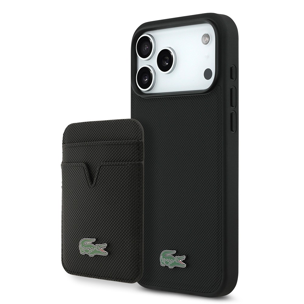 Apple iPhone 17 Pro Max Kılıf Lacoste Orjinal Lisanslı M-safe Şarj Özellikli PU Pike Desenli Metal Logolu Kartlıklı Kapak