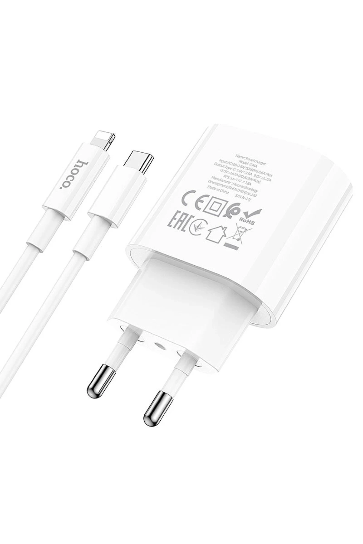 Hoco. C94A Metro 20W Type-C Çıkışlı Ekstra Type-C to Lightning Kablolu PD Hızlı Şarj Aleti
