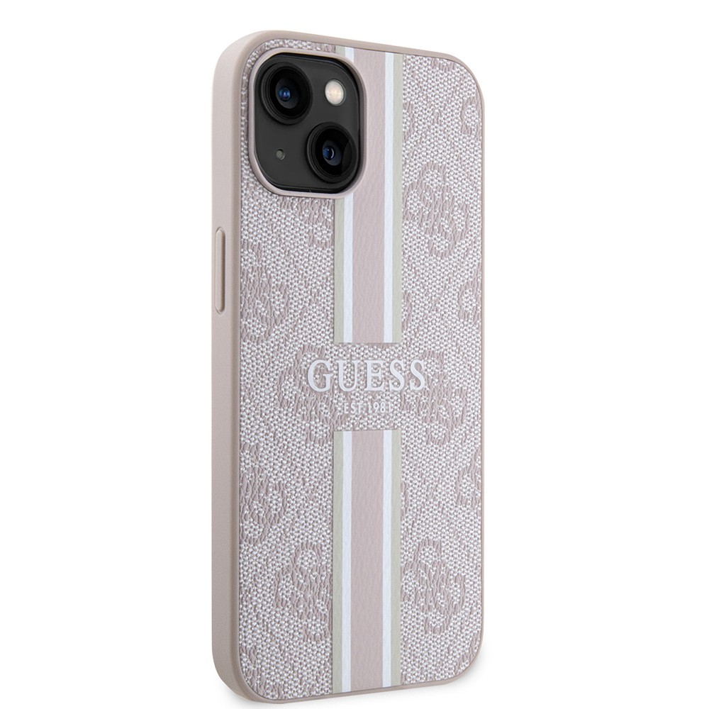 Apple iPhone 14 Kılıf Guess Orjinal Lisanslı M-safe Şarj Özellikli 4G Şerit Tasarımlı Printed Kapak