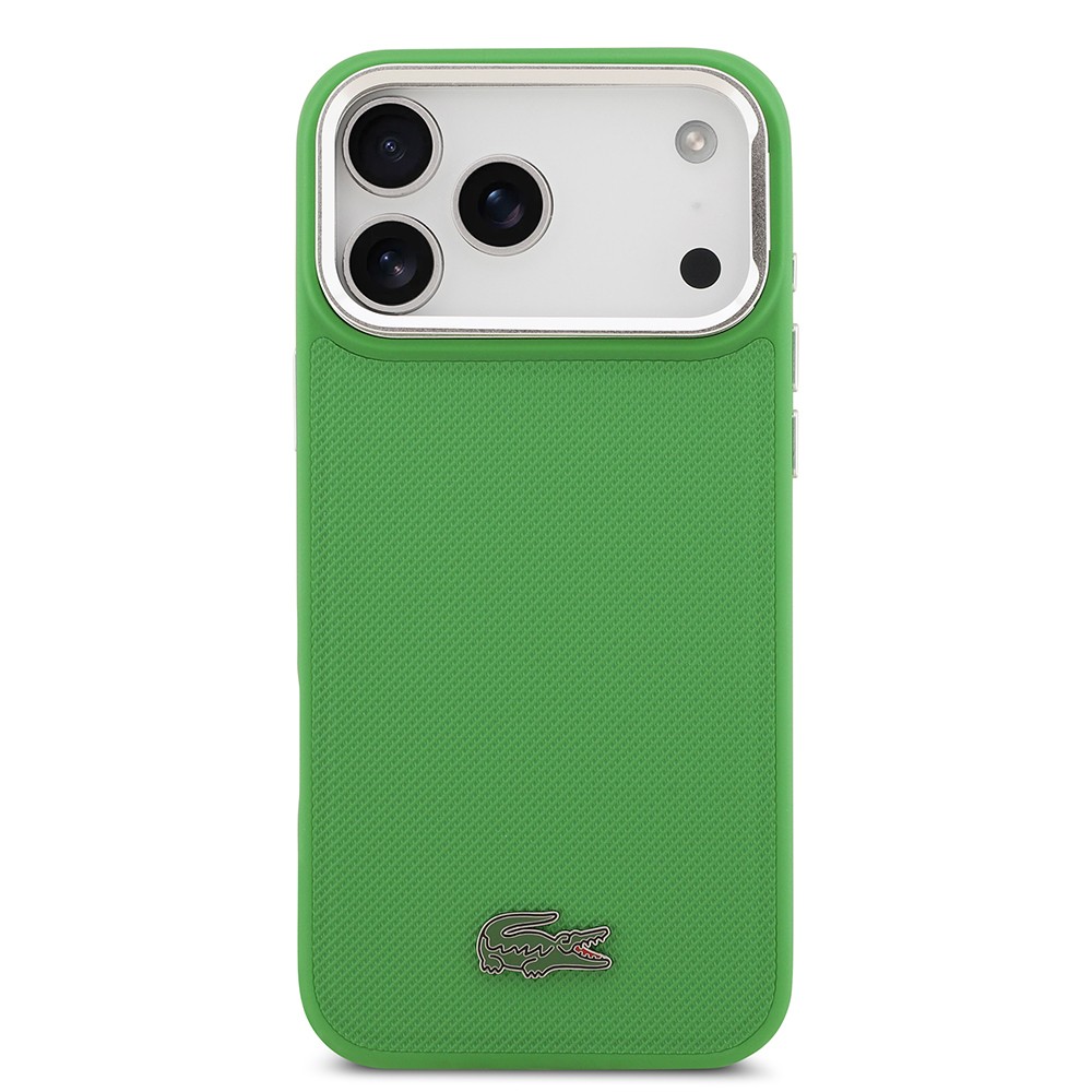 Apple iPhone 17 Pro Max Kılıf Lacoste Orjinal Lisanslı M-safe Şarj Özellikli PU Pike Desenli Standlı Metal Logolu Kapak