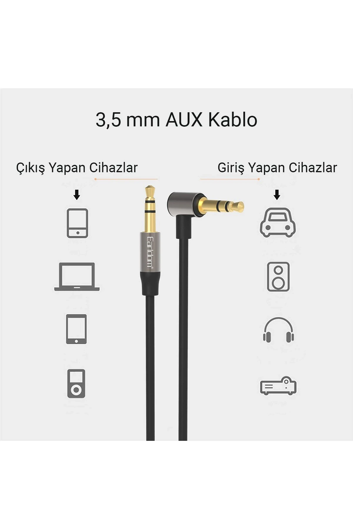 Earldom AUX46 Tak Çalıştır 1M 3.5mm Aux Kablo