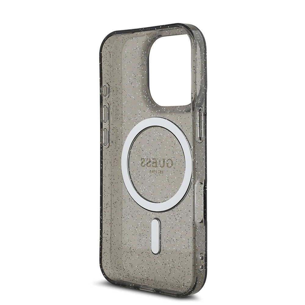 Apple iPhone 16 Pro Max Kılıf Guess Orjinal Lisanslı M-safe Şarj Özellikli Simli Silikon İnci Bileklikli Kapak