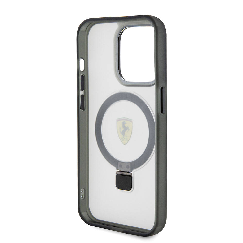Apple iPhone 15 Pro Max Kılıf Ferrari M-safe Şarj Özellikli Standlı Buzlu Yüzey Dizayn Kapak