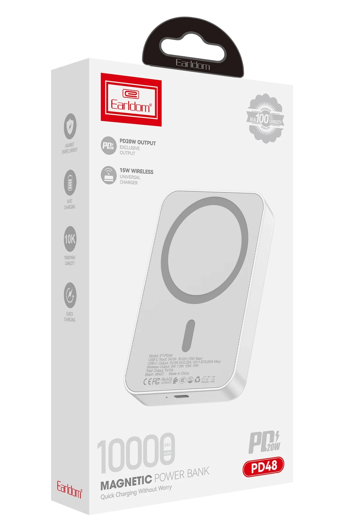 Earldom PD48 10.000 mAh 15W Kablosuz Şarj ve 20W Type-C Çıkışlı PD Hızlı Şarj Powerbank