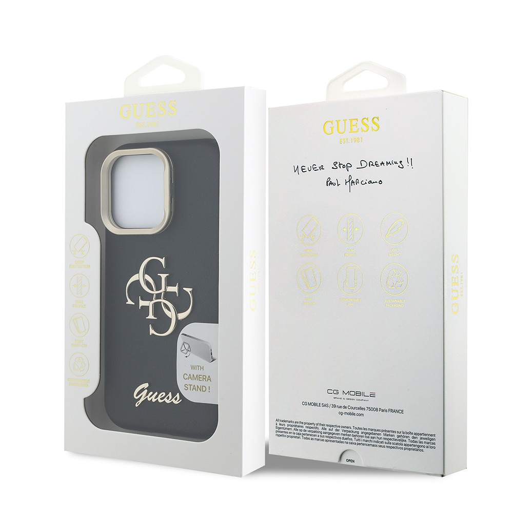 Apple iPhone 16 Pro Max Kılıf Guess Orjinal Lisanslı Grained Yazı Logolu Kamera Standlı Kapak