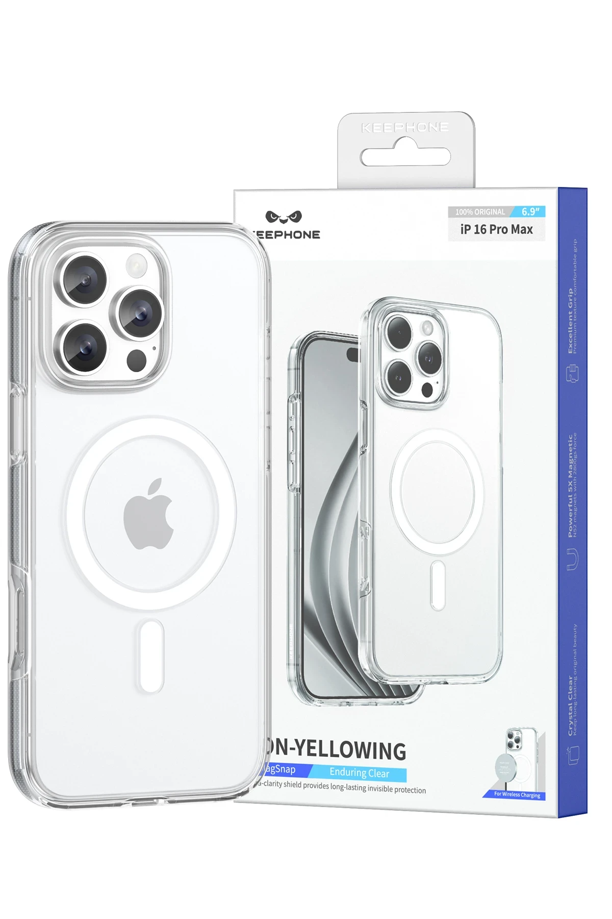 Keephone iPhone 16 Non Yellow Şeffaf Magsafe Kılıf