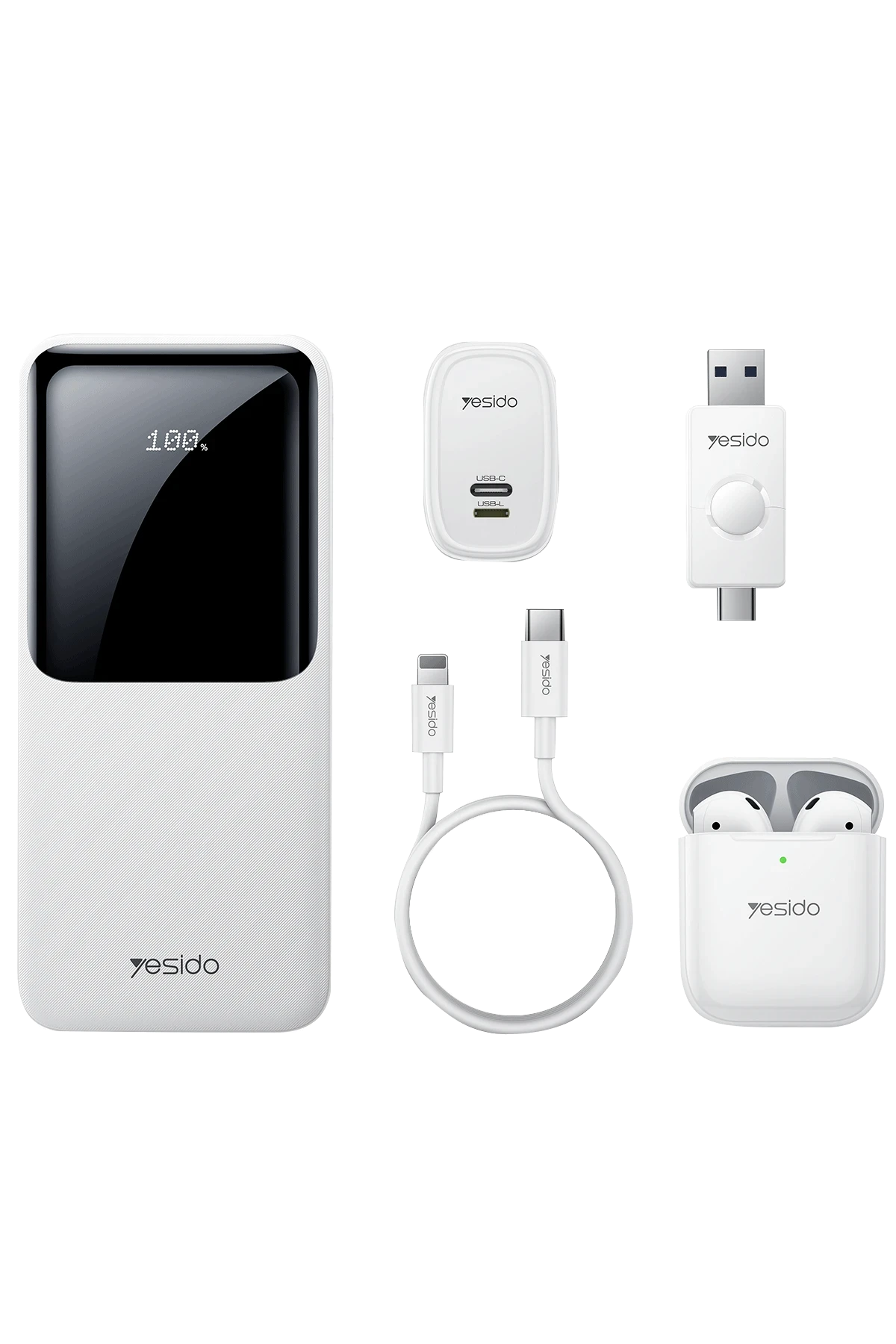 Yesido CG10 5in1 12W Şarj Aleti Kablo Powerbank Flash Bellek Airpods Set