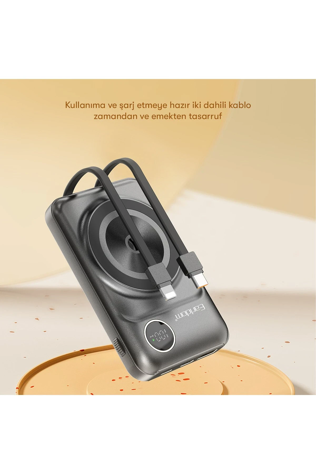 Earldom PD28 10.000 mAh 22.5W Kablosuz Şarjlı Dijital Göstergeli PD Hızlı Şarj Mini Powerbank