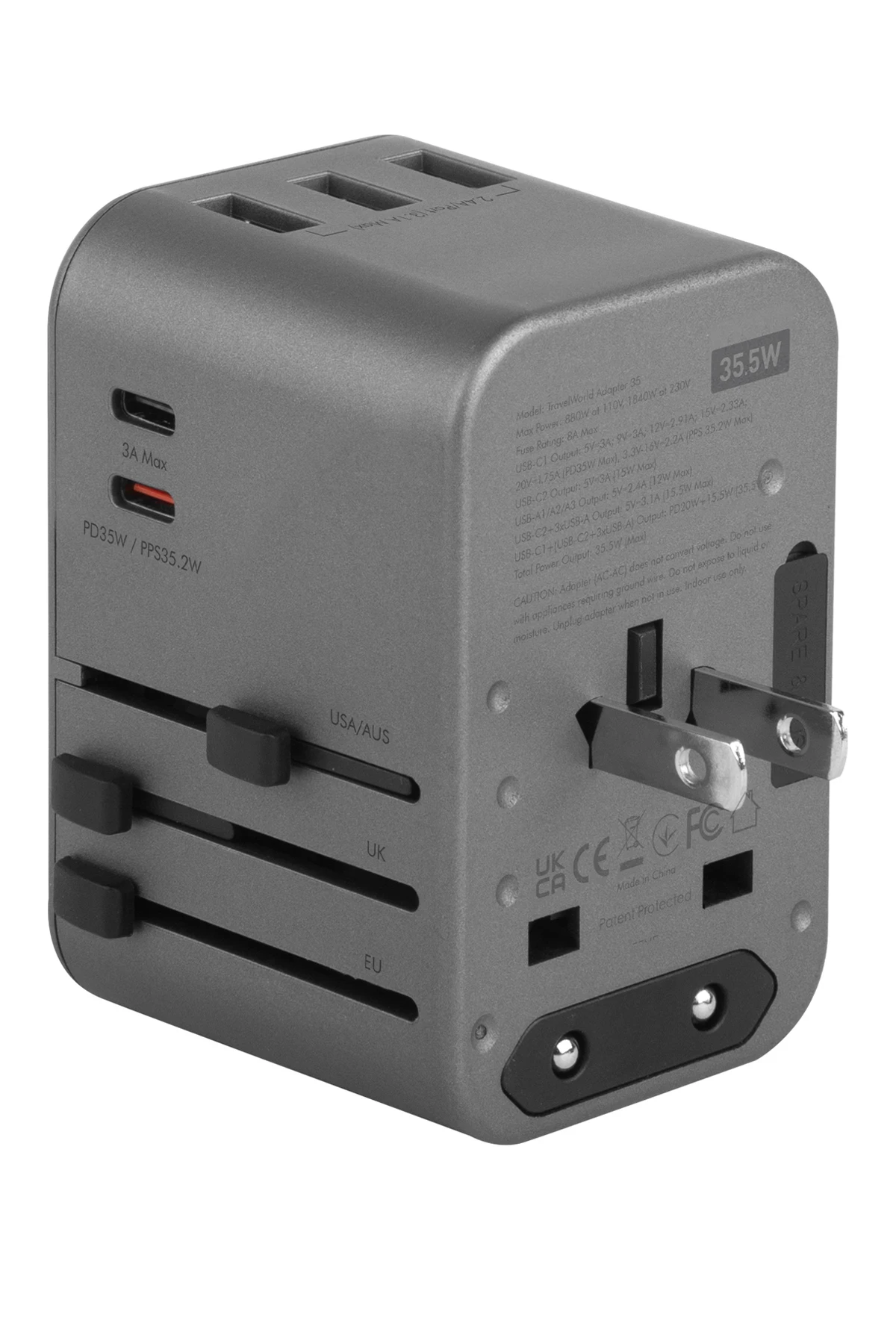 Energea TravelWorld 35 Universal 1 Adet 35W Type-C 1 Adet 15W Type-C ve 3 Adet 12W USB Çıkışlı PD Hızlı Şarj Aleti