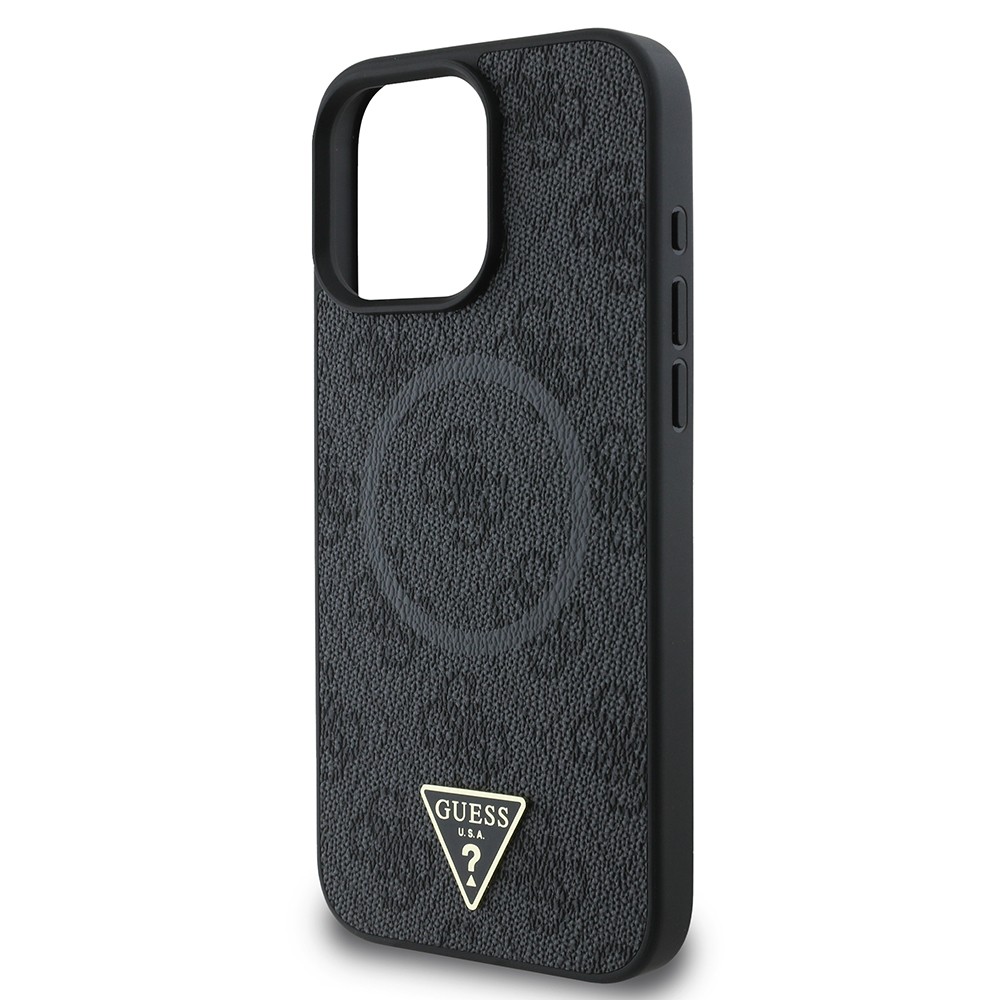 Apple iPhone 16 Pro Max Kılıf Guess Orjinal Lisanslı M-safe Şarj Özellikli PU Üçgen Logo 4G Desenli Kapak