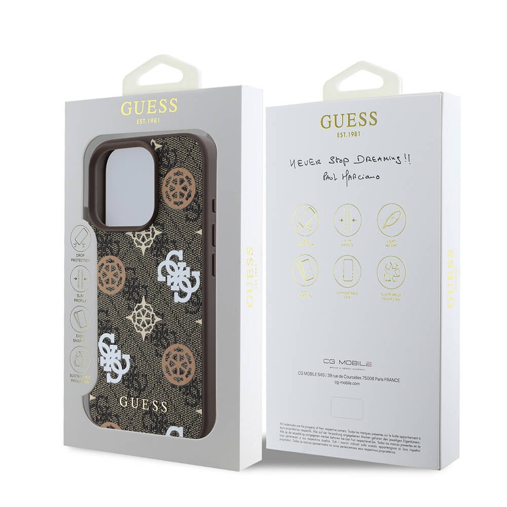 Apple iPhone 16 Pro Kılıf Guess Orjinal Lisanslı M-safe Şarj Özellikli 4G Desenli Yazı Logolu Peony Kapak