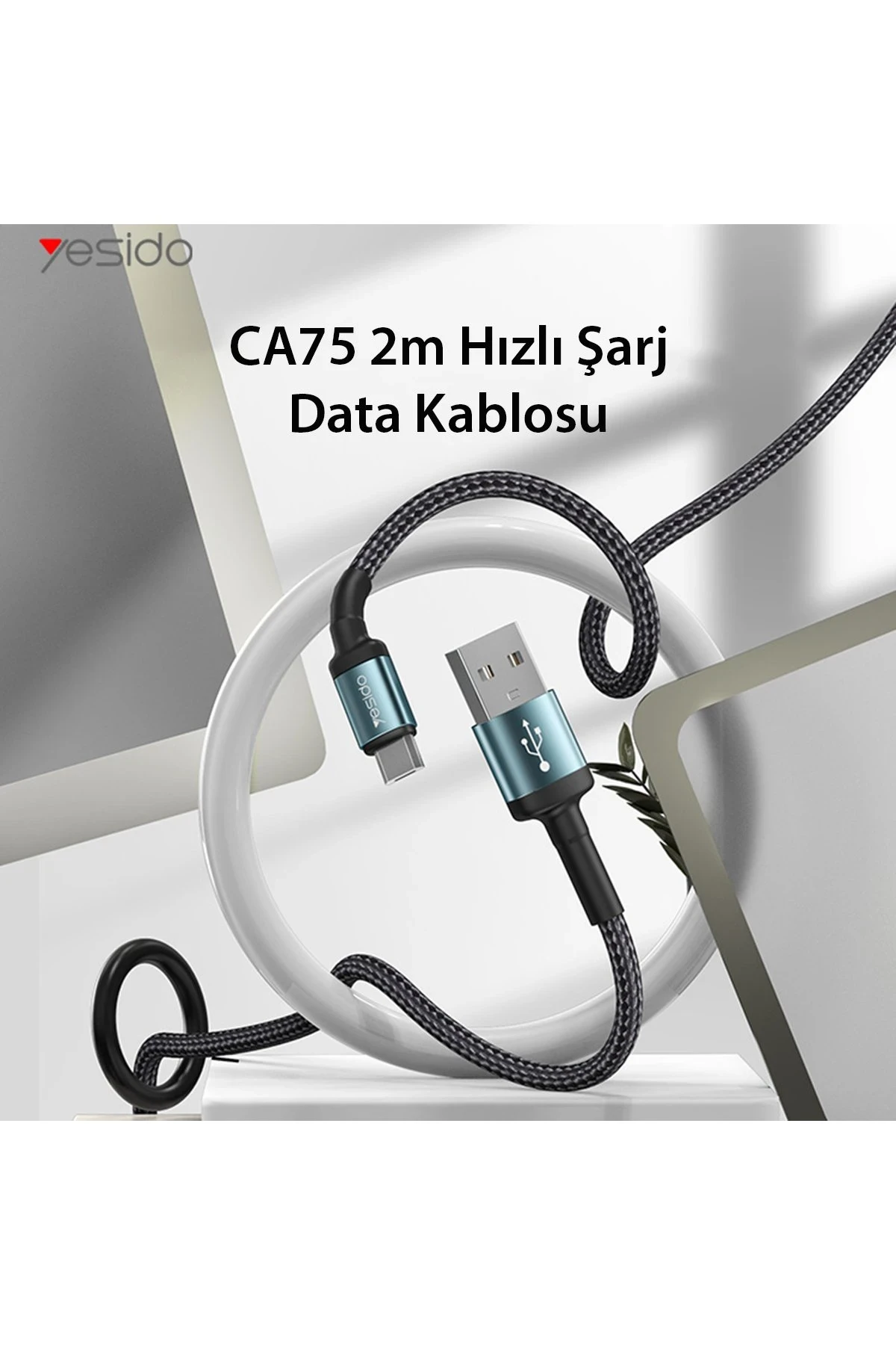 Yesido CA75 2M 2.4A Hasırlı Usb to Lightning Hızlı Şarj Kablosu
