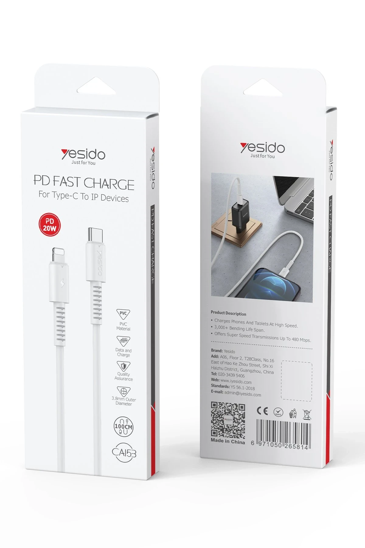 Yesido CA153 1M 20W Type-C to Lightning PD Hızlı Şarj Kablosu