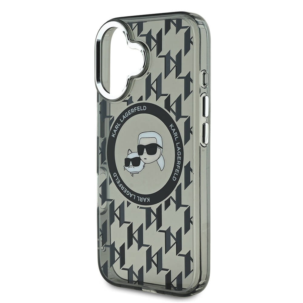 Apple iPhone 16 Kılıf Karl Lagerfeld Orjinal Lisanslı M-safe Şarj Özellikli IML Baskılı Metal Monogram KC Heads Kapak