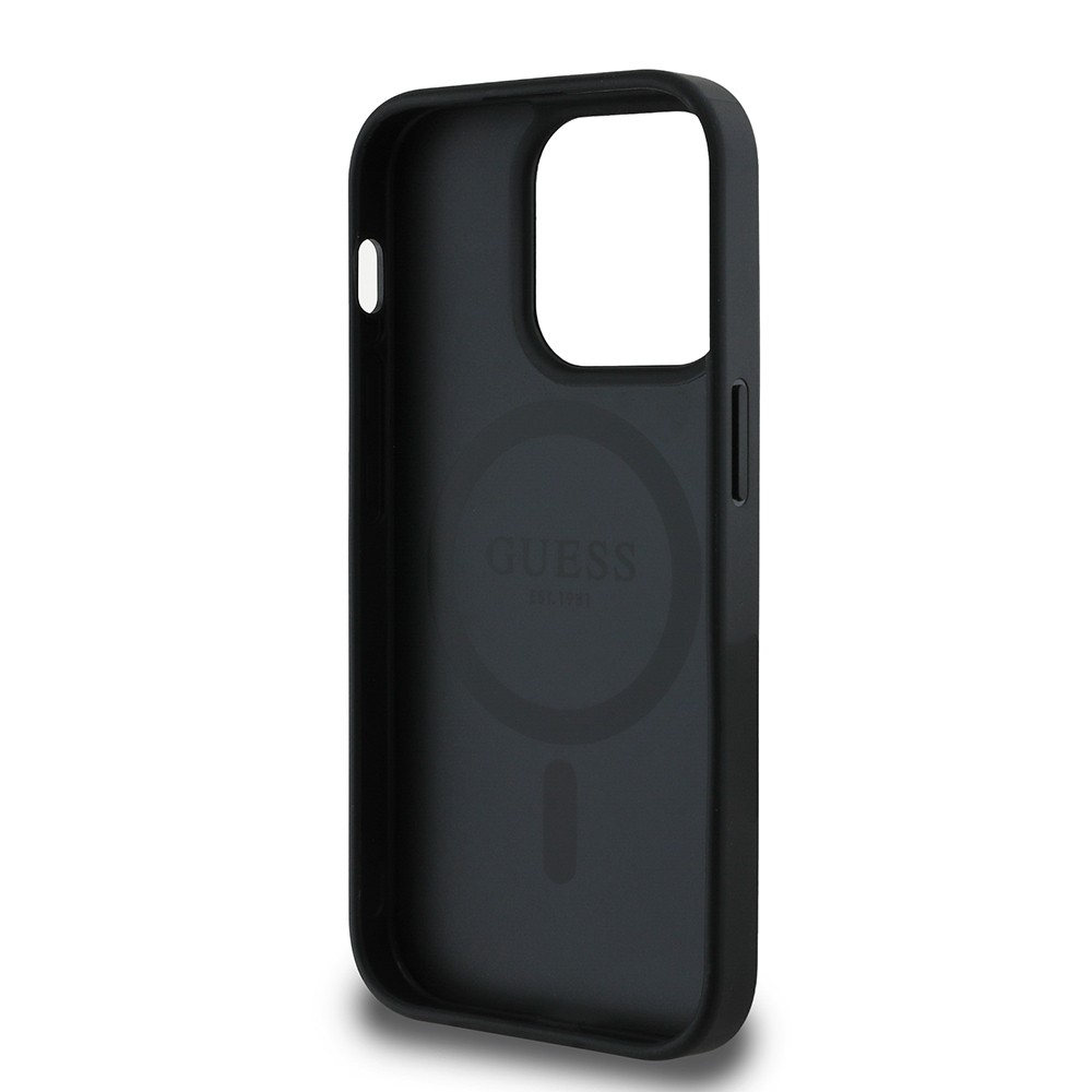 Apple iPhone 14 Pro Max Kılıf Guess Orjinal Lisanslı M-safe Şarj Özellikli Yazı Logolu Circle Classic Kapak
