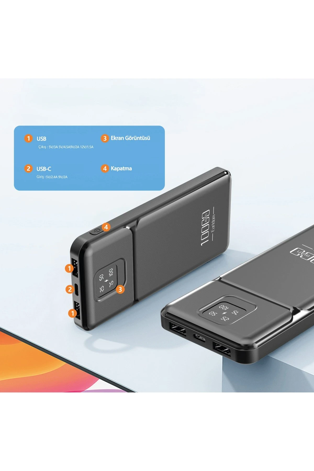 Earldom PB64 10.000 mAh 2 Adet 10W USB Çıkışlı Dijital Göstergeli Powerbank