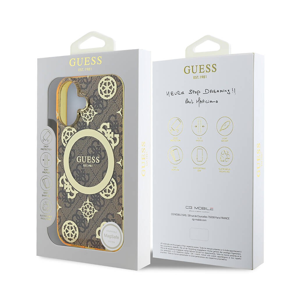 Apple iPhone 16 Kılıf Guess Orjinal Lisanslı M-safe Şarj Özellikli 4G Desenli IML Yazı Logolu Peony Kapak