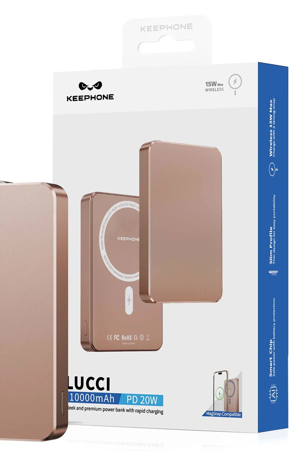 Keephone PB34 Lucci 10.000 mAh 20W Type-C 22.5W USB QC 15W Kablosuz Şarj PD Magsafe Powerbank