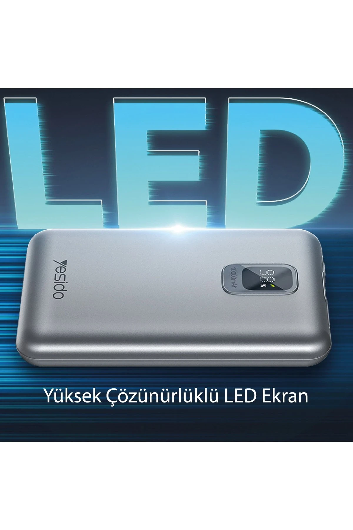 Yesido YP46 10.000 mAh 22.5W Dijital Göstergeli USB3.0 PD Hızlı Şarj Powerbank