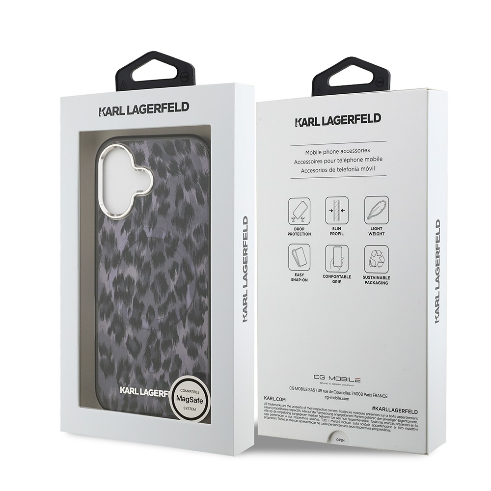 Apple iPhone 17 Kılıf Karl Lagerfeld Orjinal Lisanslı M-safe Şarj Özellikli IML Leopar Baskılı Kapak