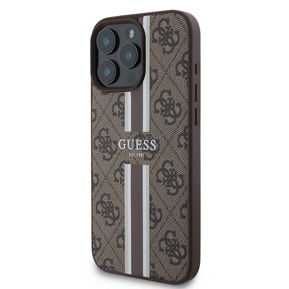 Apple iPhone 16 Pro Max Kılıf Guess Orjinal Lisanslı M-safe Şarj Özellikli 4G Şerit Tasarımlı Printed Kapak