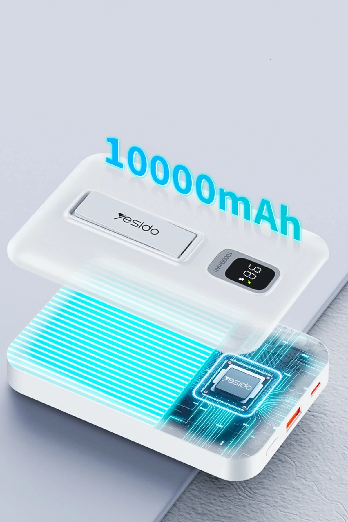 Yesido YP45 10.000 mAh 20W Dijital Göstergeli 15W Kablosuz Şarjlı Standlı Magsafe PD Hızlı Şarj Powerbank