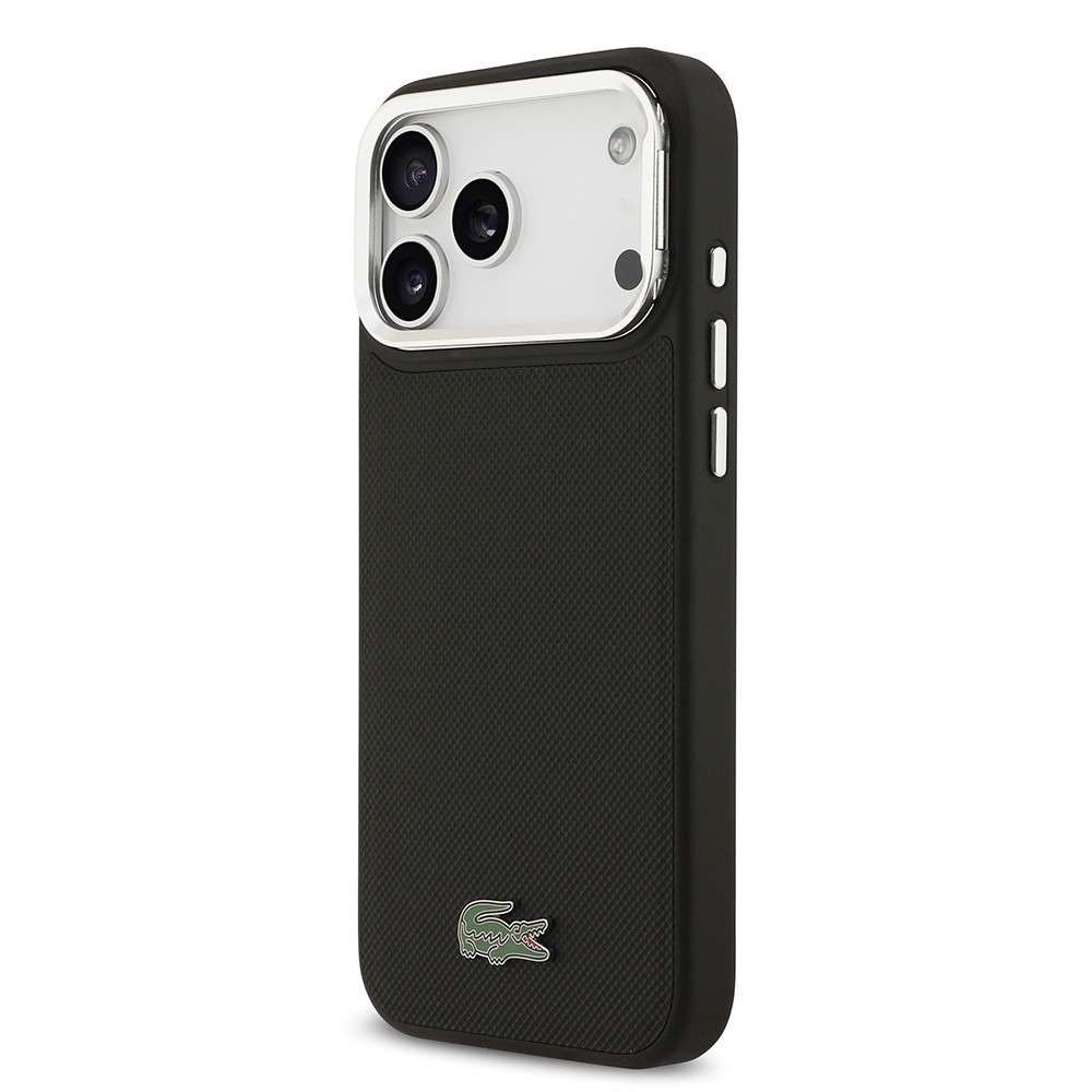 Apple iPhone 17 Pro Max Kılıf Lacoste Orjinal Lisanslı M-safe Şarj Özellikli PU Pike Desenli Standlı Metal Logolu Kapak